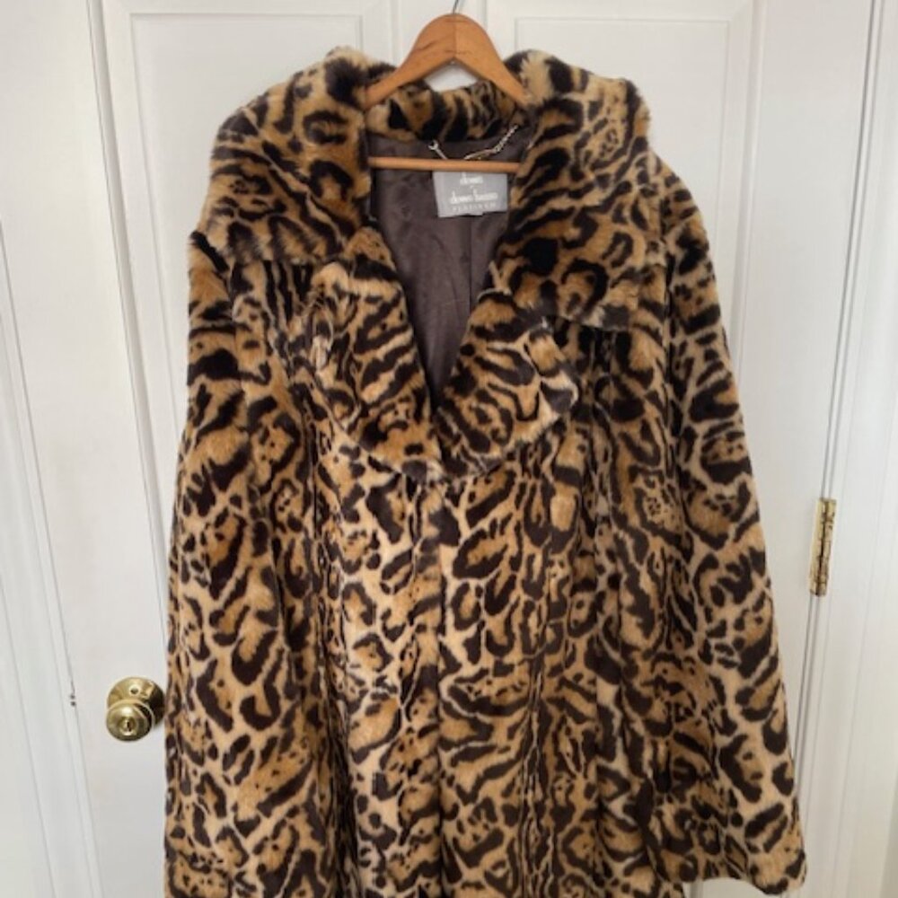 Dennis Basso Faux Leopard Long Coat
